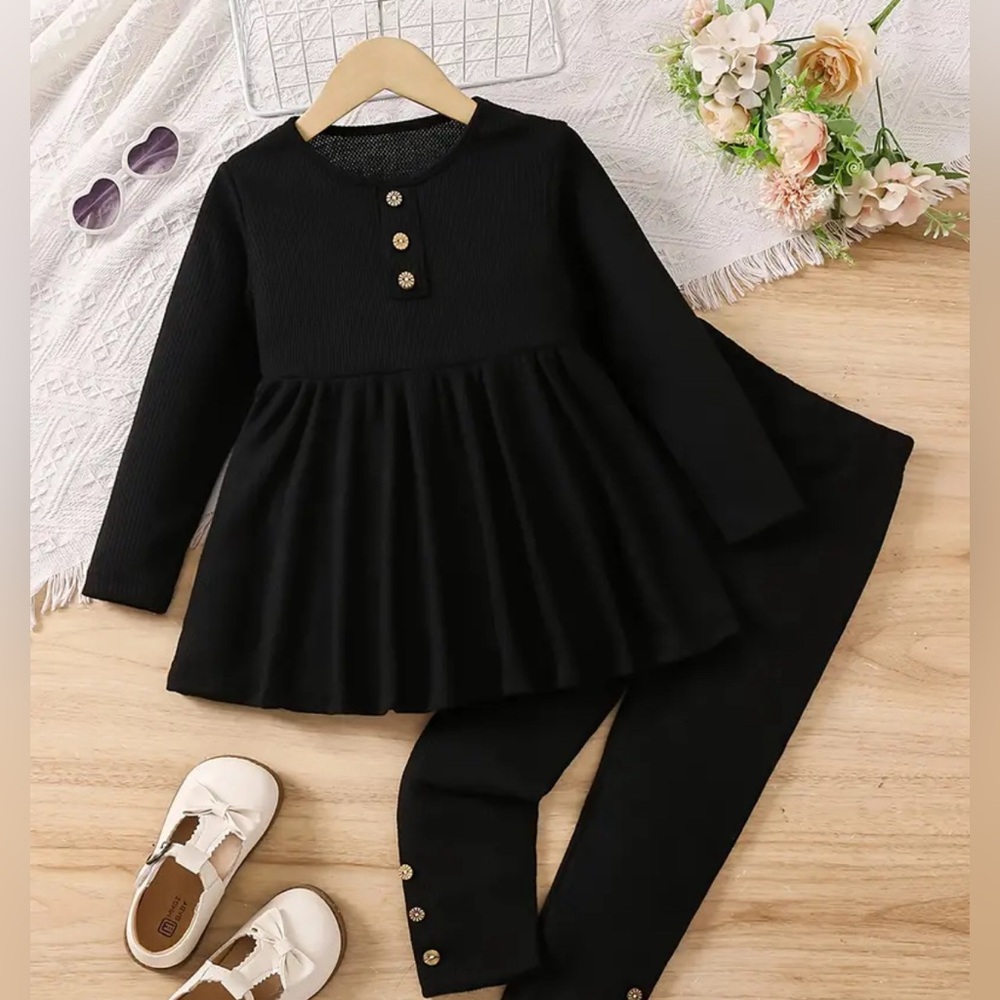 Trendy girls solid 2 pcs set